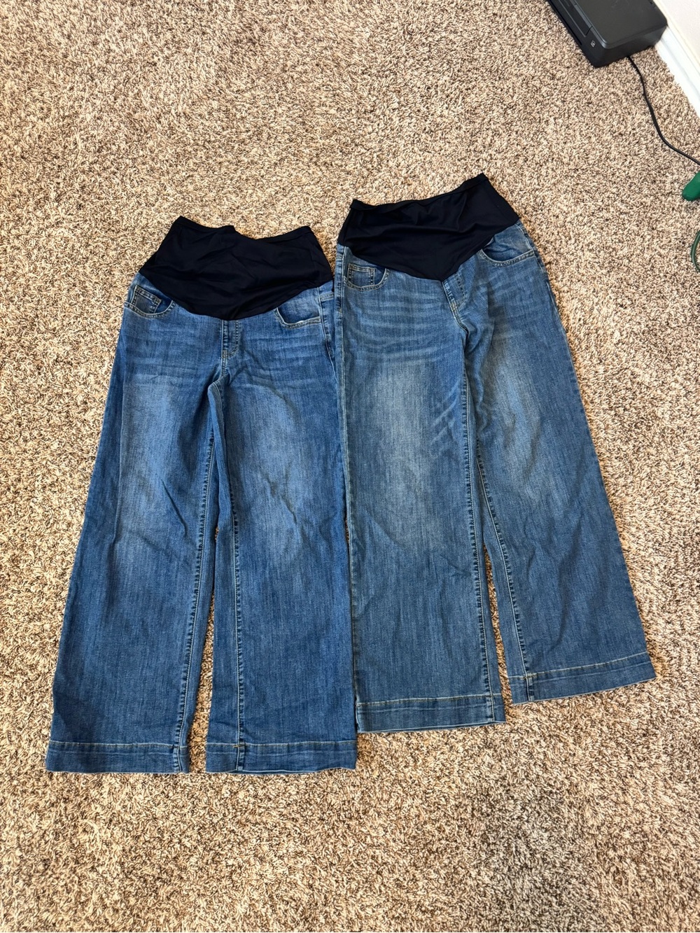 Maternity Blue Denim Flared Jeans with Black Overband